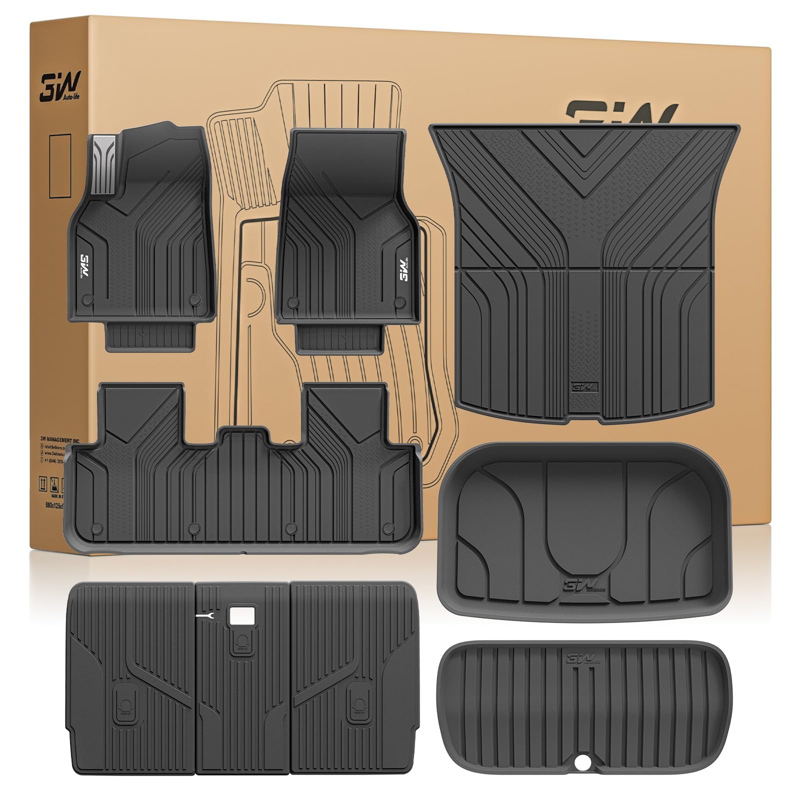 3W Tesla New Model Y Juniper 2025 2026 2027 Floor Mats, Not for Standard | 9PCS,