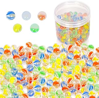 PowerKing 200 Count Bulk Clear Mixed Colors Glass Marbles, Colorful Cat Eyes 9/16 inch Round Marble Toy for Kids for Filling Vase/Chinese Checker/Aquarium/Game/Fish/Play/Plant Decor