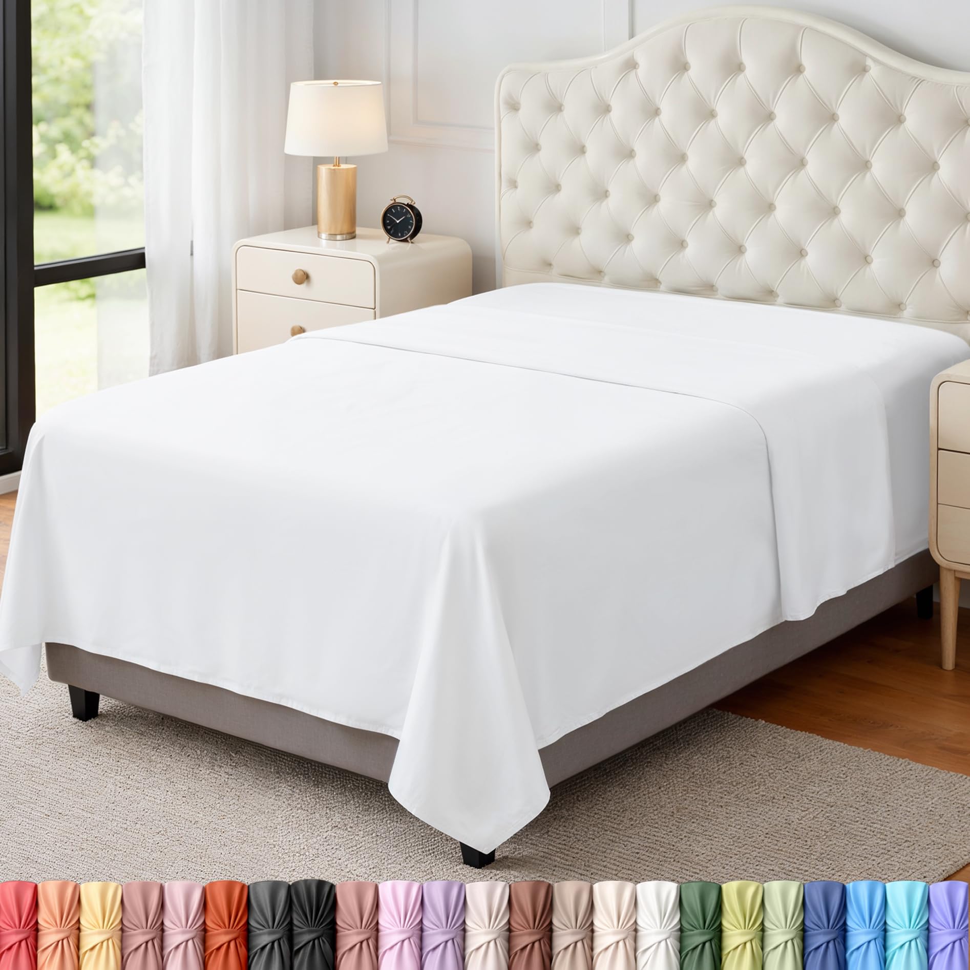 Twin Size Flat Sheet Only, Ultra Soft & Breathable Hotel Sheets, White | Hotel B
