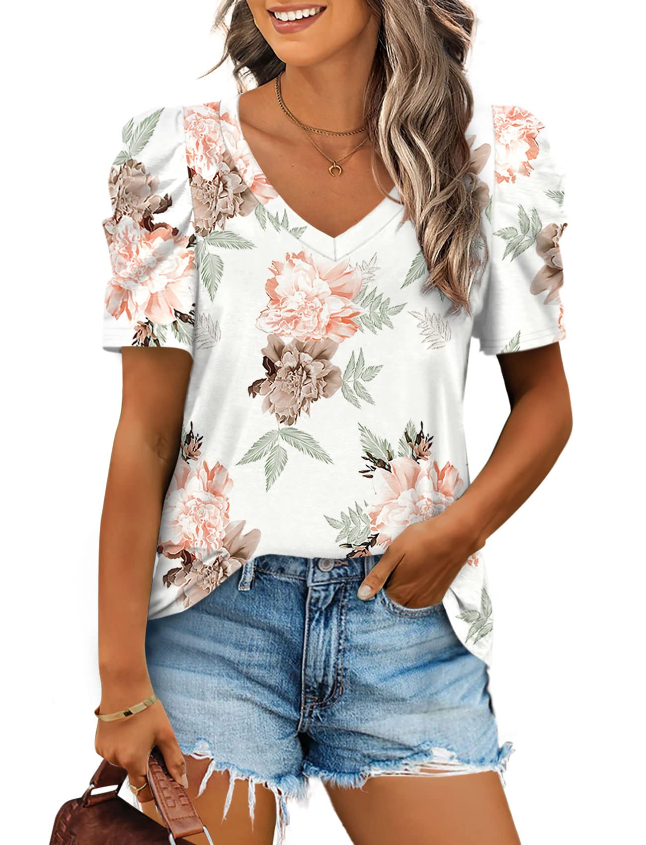 XIEERDUO Camisetas y blusas de manga 3/4 para mujer, estilo casual, cuello redon