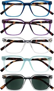 OPULIZE KOI RRRRS50 Set of 5 Reading Glasses with Sun Lens – Rectangular – Unisex – Spring Hinges, Black & Purple & Clear & Aqua & Clear, One size