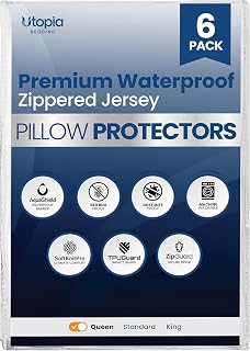 Set of 6 Pillow Protectors with Zipper Queen Size, Pillow Covers