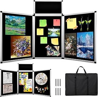 DRKSBesto 3+1 Panel Double-Sided Black Trifold Display Board with Storage Bag, 72 x 35.4 in Folding Tabletop Trifold Poster Board for School Projects, Vendor Events, Science Fairs
