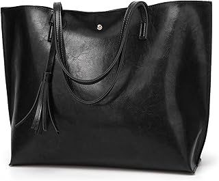 Dreubea Women's Soft Faux Leather Tote Shoulder Bag from, Big Capacity Tassel Handbag