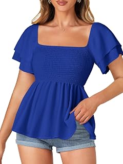 LYANER Women's Square Neck Casual Peplum Top