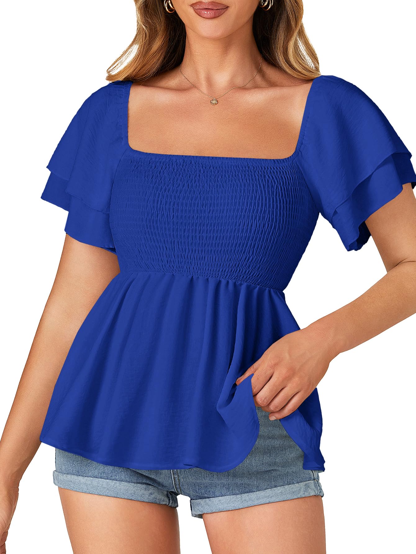 LYANER Women's Square Neck Casual Peplum Top