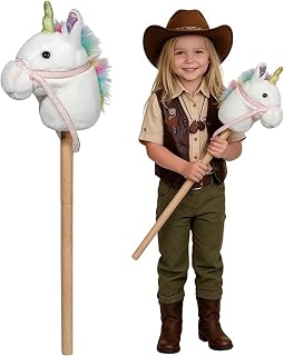 WUDIALIEN 1-Piece Detachable Wooden Unicorn Stick Hobby Horse, Hand-Sewn, Sturdy Wooden Stick, for Kids Toddlers (White)