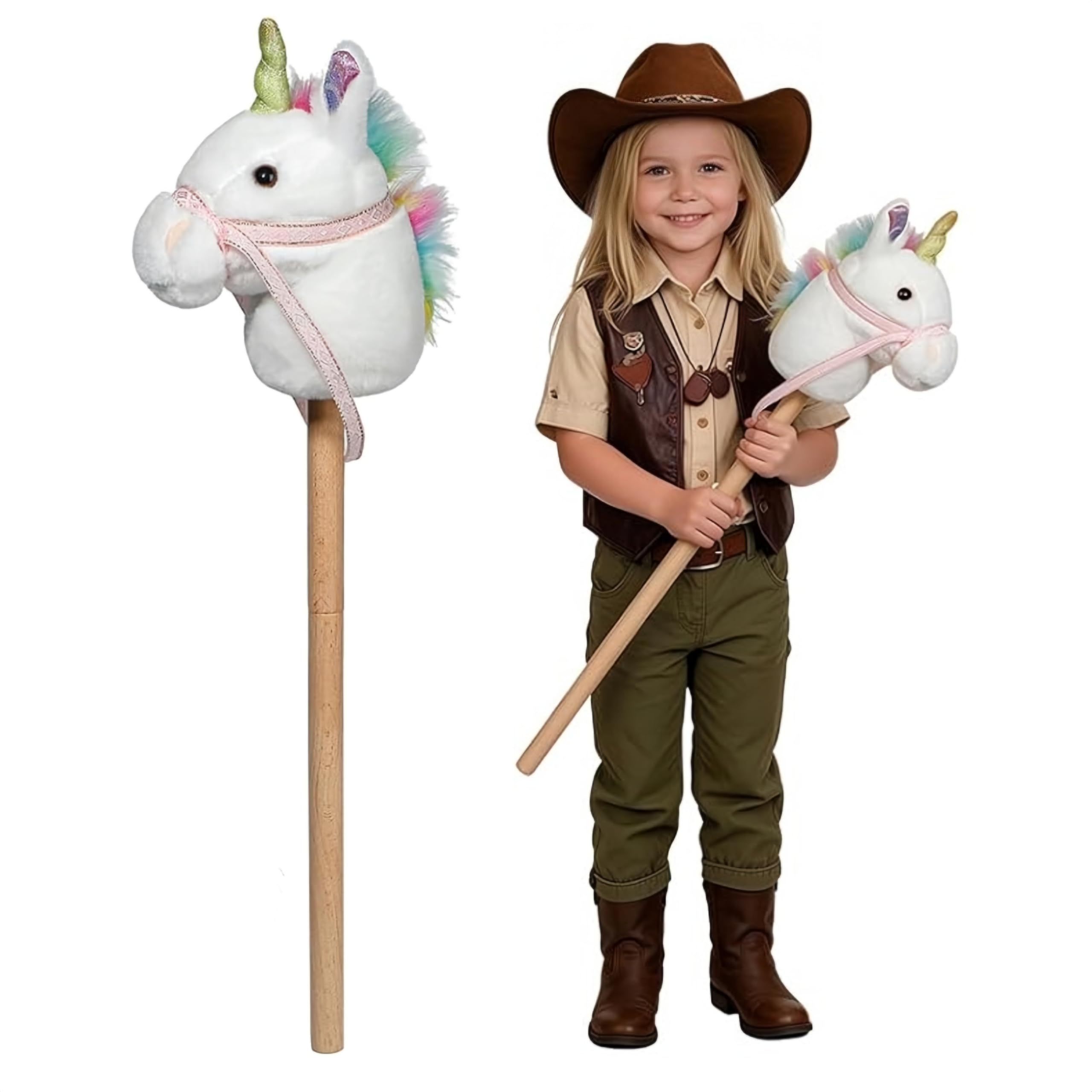 WUDIALIEN 1-Piece Detachable Wooden Unicorn Stick Hobby Horse, Hand-Sewn, Sturdy