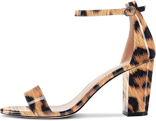 NobleOnly Women's Chunky Wide High Heel Open Toe Sandals Strap Ankle Cute Wedding Dress Clear Shoes