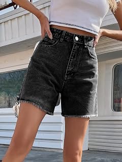 Womens High Waisted Raw Hem Denim Shorts