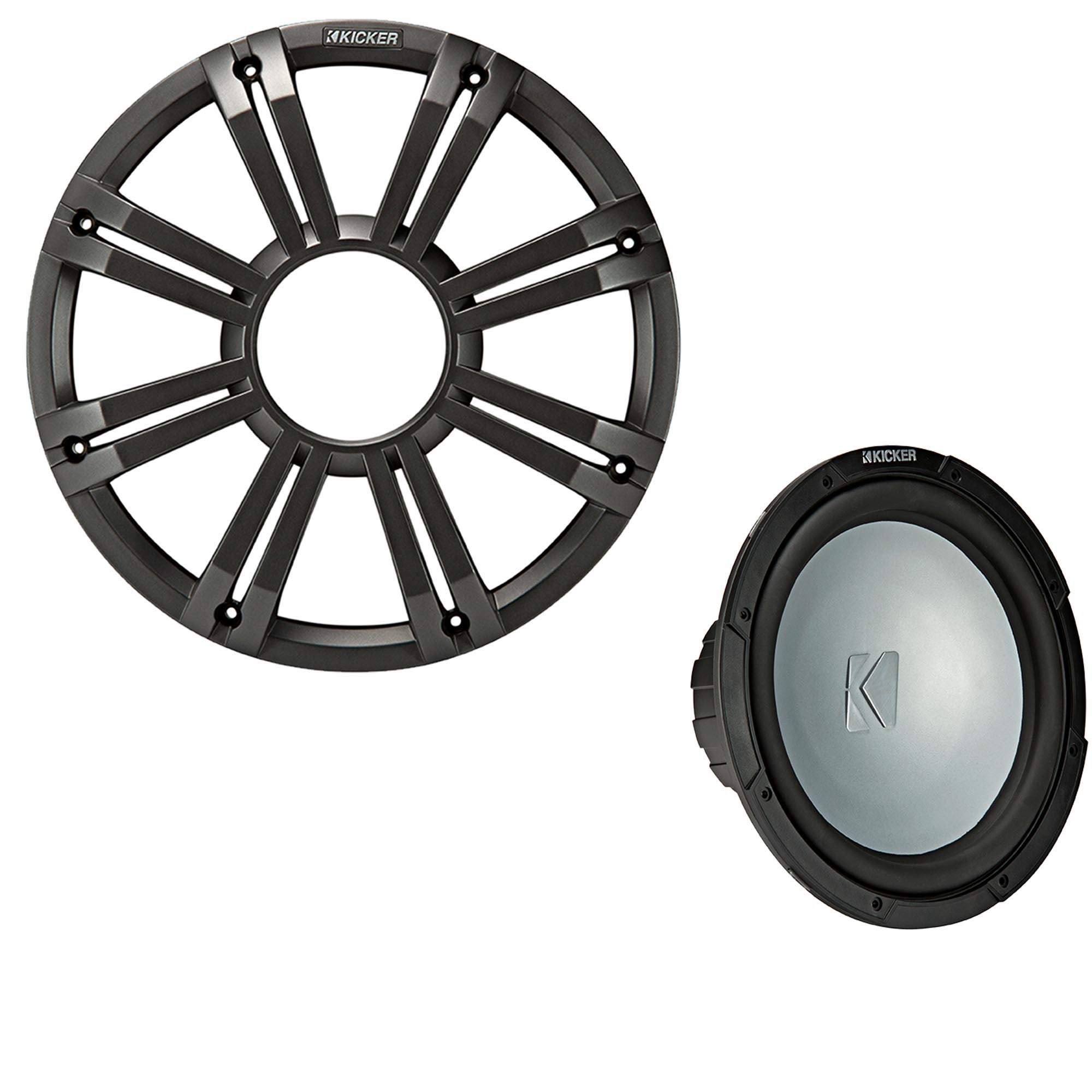 KICKER 45KMF104 10 in LED Marine Subwoofer Bundle