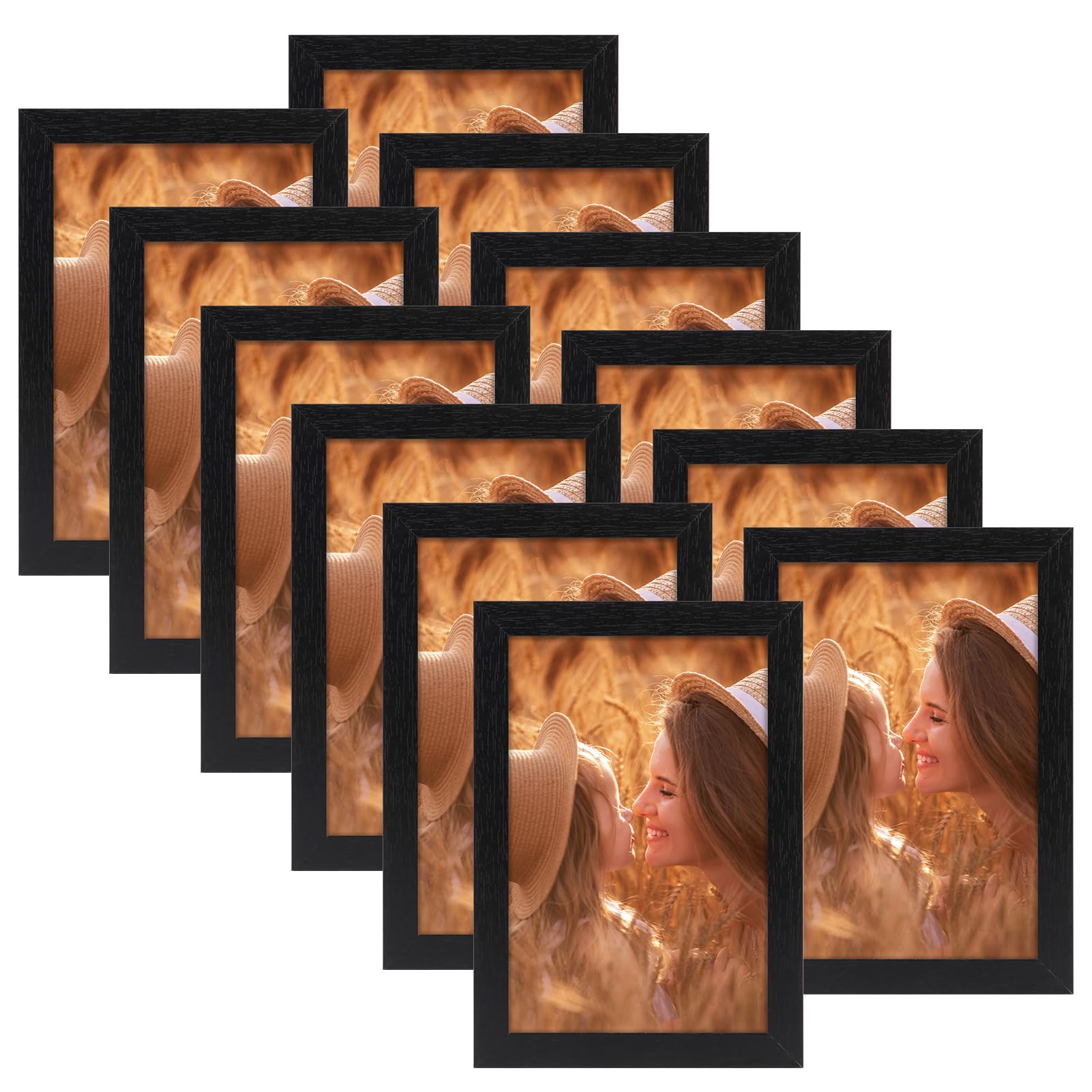 Pack of 12 Picture Frames 10 x 15 cm, Black, Photo Frames for 15 x 10 cm Photos 