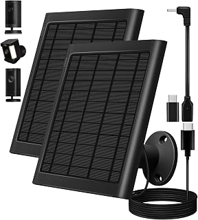 2-Pack 8W Solar Panel for Ring Cameras, Faster Charging, Stays Powered | Compatible with Outdoor (Stick Up) Cam/Plus, Spotlight Cam Plus/Pro Battery, Includes USB-C/DC/Micro Adapters, 10FT Cables