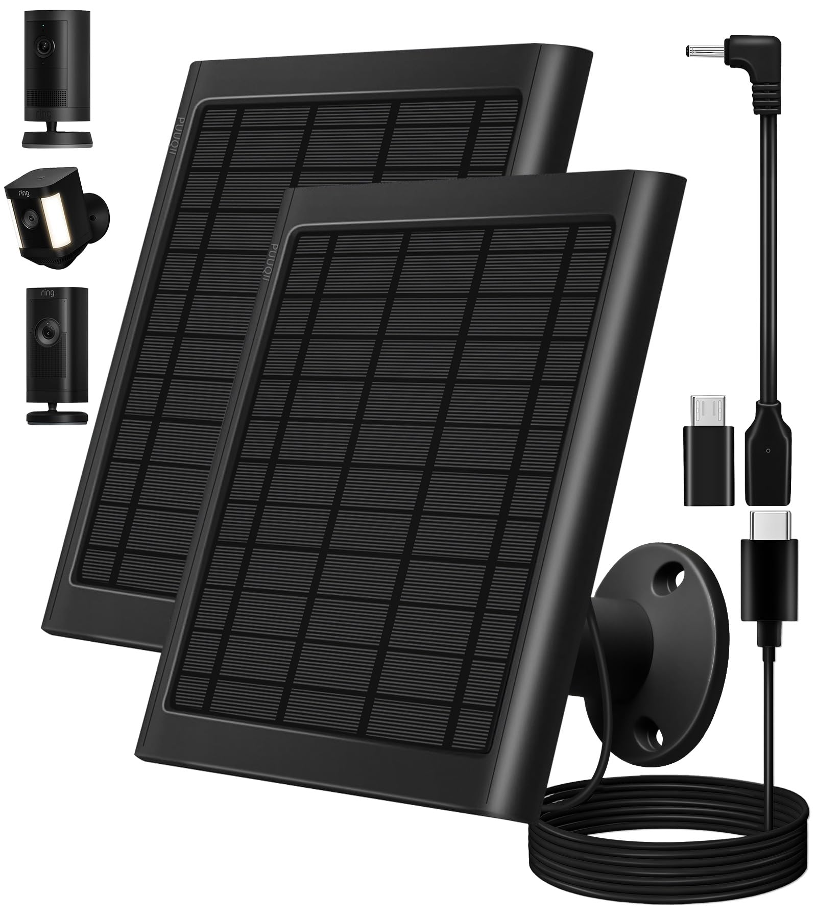 2-Pack 8W Solar Panel for Ring Cameras, Faster Charging, Stays Powered | Compati