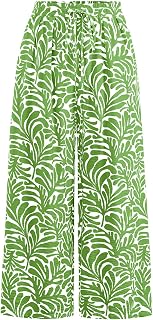 PRETTYGARDEN Ladies Stretch Floral Waist Lightweight Pants Palazzo Pants For Women Casual Lounge Wide Leg Pants Women