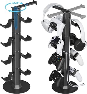 Controller & Headset Holder Stand for Desk, with Charger Cable Organizer Headphone Stand for PS5/ Xbox/ PS4/ Switch, Metal Base Controller Hanger Hook for Storage Earphones, Game Console, Mobile Phone