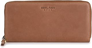 BERLINER BAGS Full Grain Leather Zip Wallet Women Palma, Gift Box – Brown