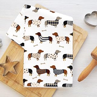 Weenie Cute Plaid Kitchen Towels, Decorative Absorbent Towels for Living Room and Home, Dog Lovers Gift, Soft Microfiber Tea Towel, Kitchen Decor