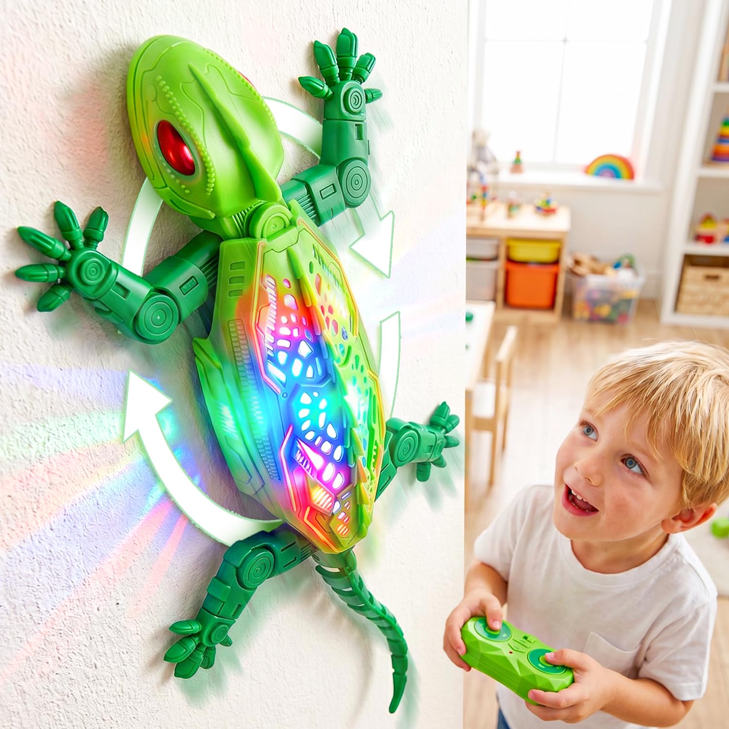 Green Remote Control Lizard, Rechargeable Remote Control Toy Wall Climbing Gecko