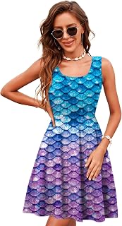 uideazone Women Funny Print Sleeveless U Neck A Line Casual Midi Dress