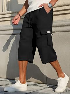 Mens Cargo Shorts Lightweight Multi Pocket Drawstring Waist Casual Summer Baggy Cargo Pants