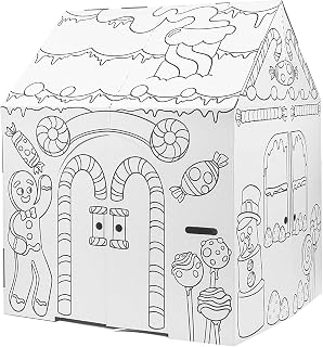 Easy Playhouse EP1104 Gingerbread House | Durable 32" x 26.5" x 40.5" DIY indoor playhouse tent with mail slots, windows and doors for coloring and creative role play