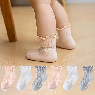 12 Pairs Baby Boys Girls Cotton Anti Slip Ruffle Socks