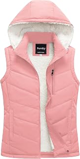 Pursky Women's Winter Vest Sherpa Fleece Lined Puffer Vest Warm Lightweight Sleeveless Jackets With Removable Hood