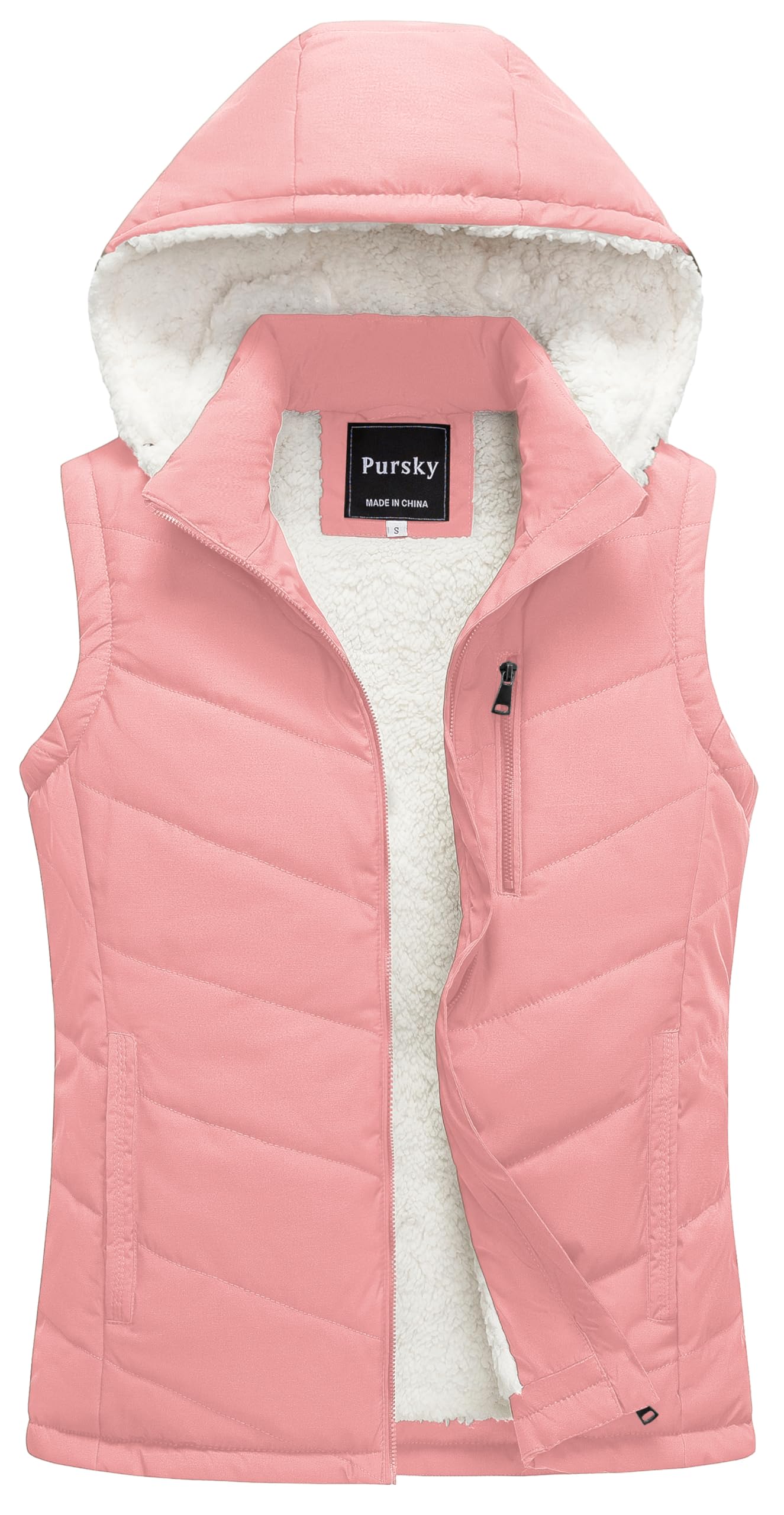 Pursky Women's Winter Vest Sherpa Fleece Lined Puffer Vest Warm Lightweight Slee