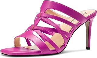 Aachcol Women's Medium Heel Open Heel Square Toe Sandals Slip-on Wedding Summer 8 cm Heels