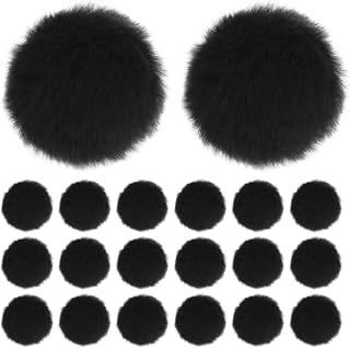 M METERXITY Faux Fur Pom Pom 2"/ 5cm Soft Fluffy PomPom Ball Black | 20Pack Faux Rabbit Fur with Elastic Loop for Hats/Bags/Keychains/Knitting Accessories/DIY Crafts