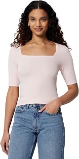 Amazon Essentials Women's Fitted T-Shirt with Square Neck and Half Sleeves