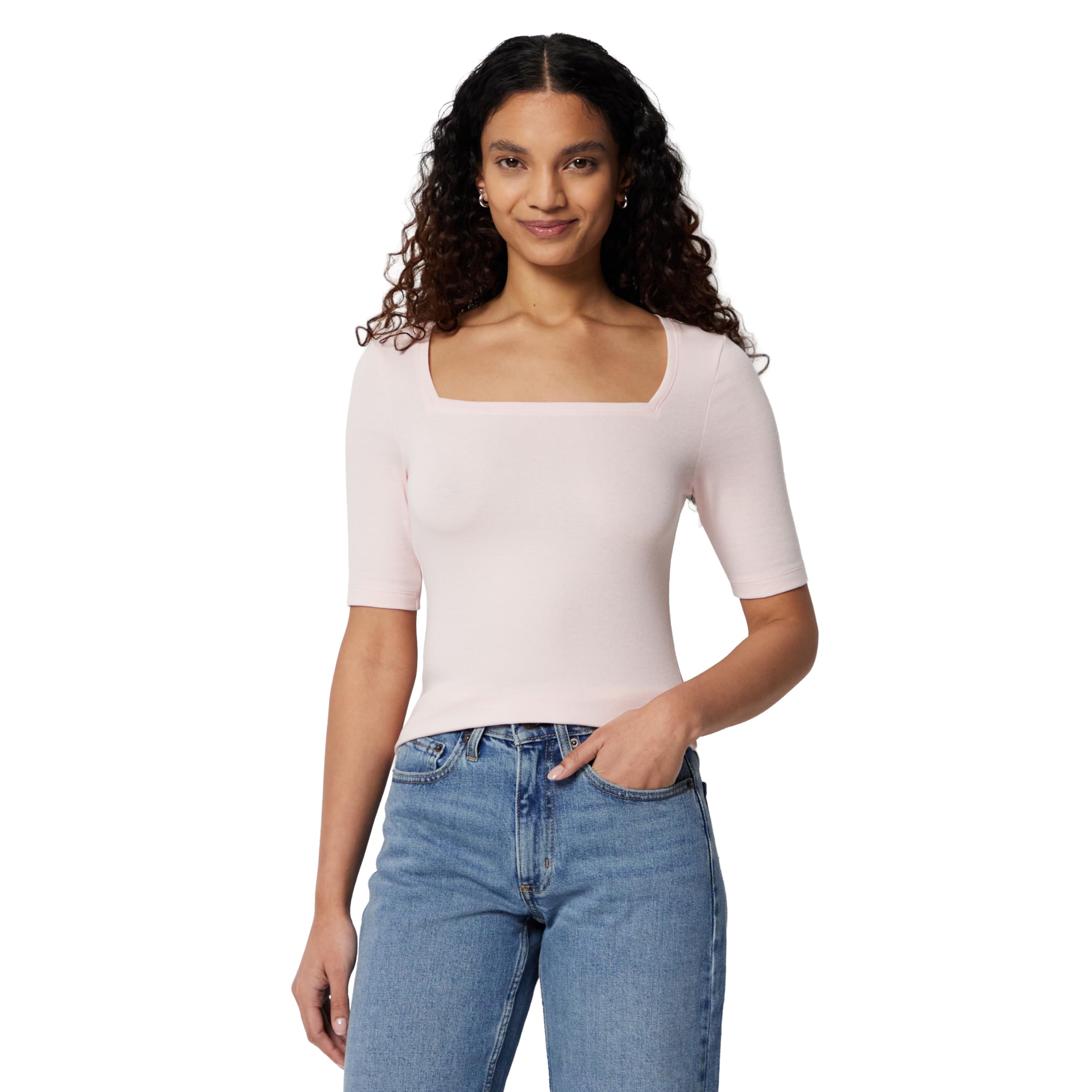 Amazon Essentials Women's Fitted T-Shirt with Square Neck and Half Sleeves