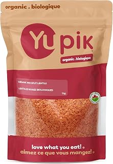 Yupik Organic Red Split Lentils, 1kg, Non-GMO, Vegan, Gluten-Free, Kosher, Raw, Wheat-Free, Source of Protein, Fiber & Iron, Ideal for Soups, Salads & Plant-Based Cooking
