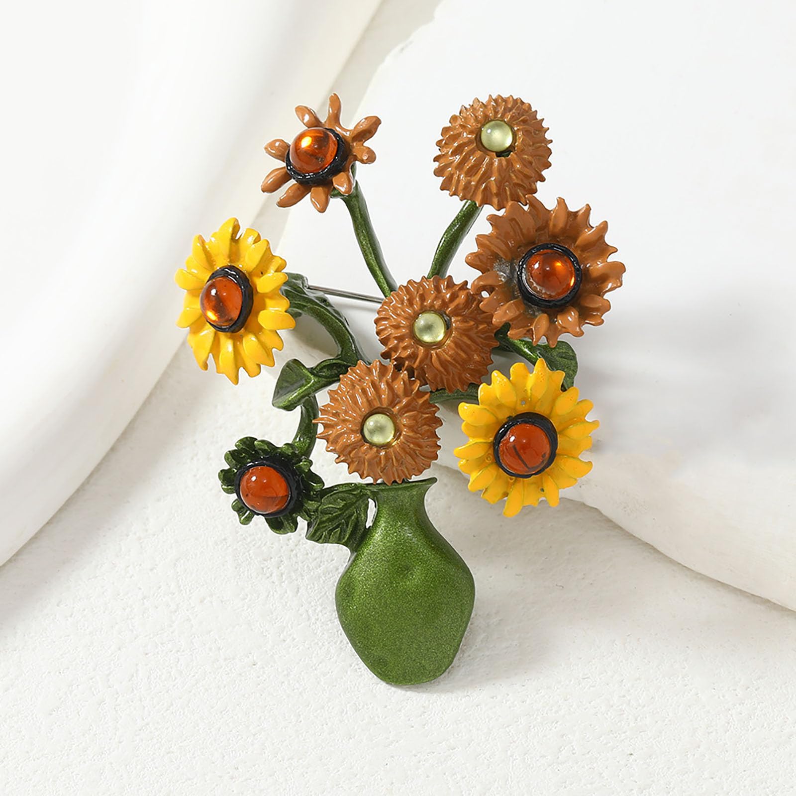 Vintage Sunflower Brooch for Women Floral Art Jewelry Forest Style Lapel Pin Bad