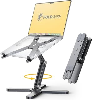 FoldWise X Premium Laptop Stand for Desk, 100% Aluminium with 360° Rotation | Adjustable Height & Angle Laptop Riser, Foldable & Portable Sturdy MacBook Stand for Travel - Fits all 11 to 18 inch Devices