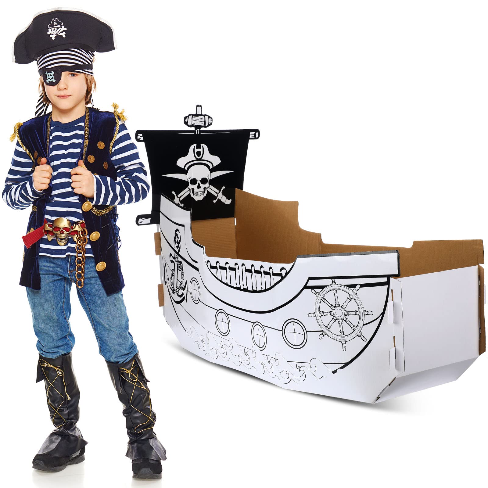 Eaasty Coloring Pirate Ship Cardboard Playhouse for Kids, Boys Girls | Paint You