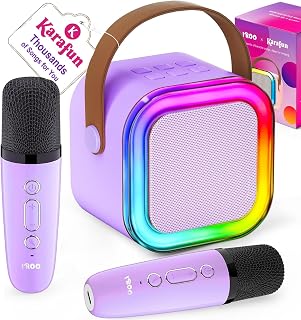 IROO Mini Karaoke Machine for Kids, Birthday Gifts Toys for Girls Ages 3-12 | 2 Wireless Mics, 5 Voice Effects & 1-Month KaraFun Premium, Bluetooth Speaker, Portable MP3 Player For Family Home Party