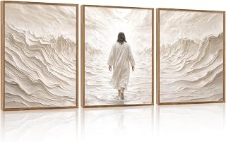 CHDITB 3D Textured Jesus Walking On Water Framed Canvas Wall Art 30x40 CM