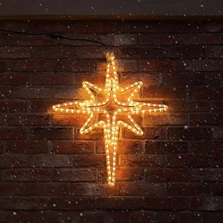 Festive Lights – ConnectPro® 70cm Christmas North Star Rope Light Silhouette Motif – 144 Warm White LED Xmas IP65 Outdoor Static Connectable Wall Decoration Lighting (with Plug)