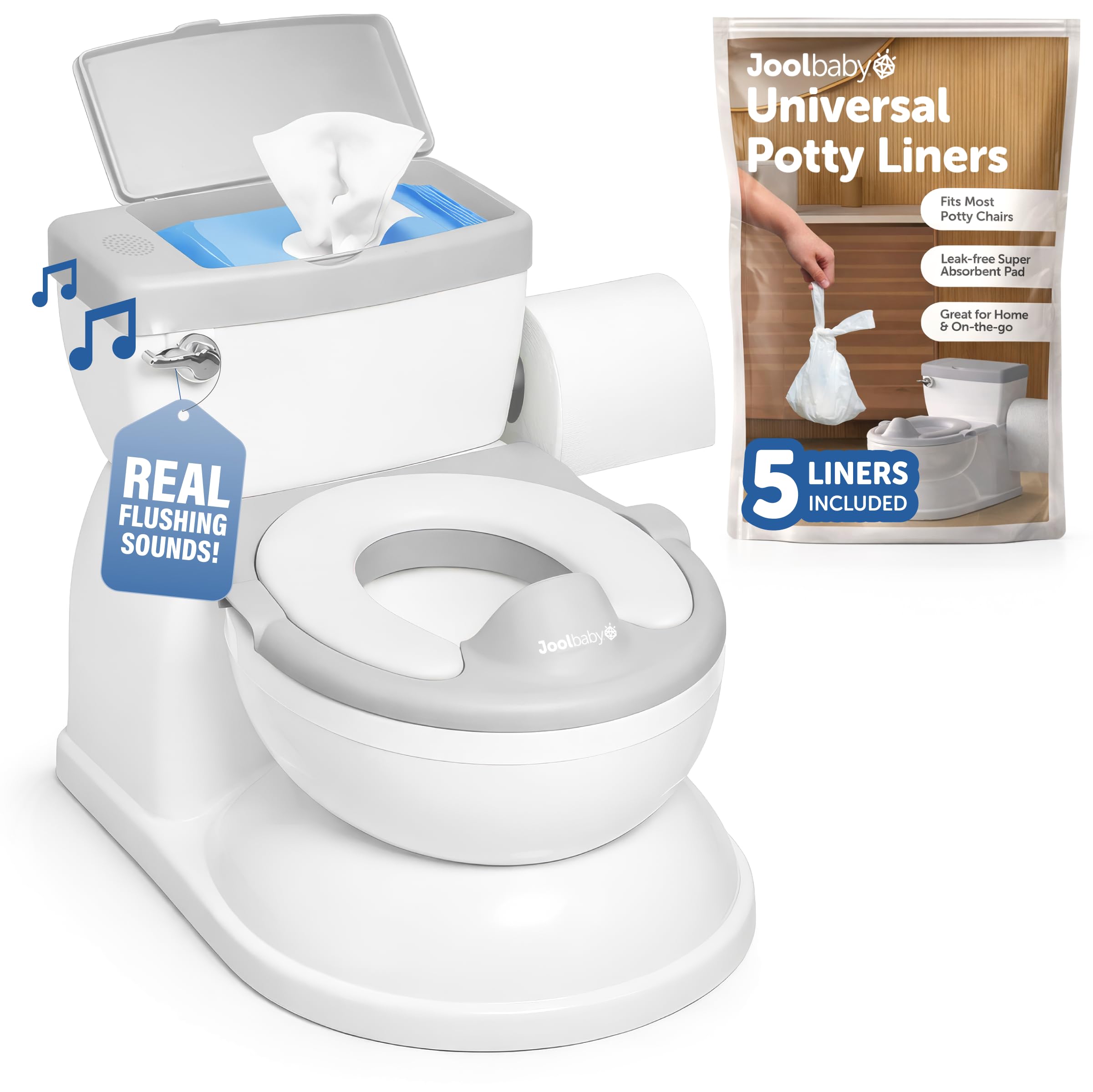 Jool Baby Real Feel 2-in-1 Potty with Wipes Storage, Flushing Sounds & Disposabl