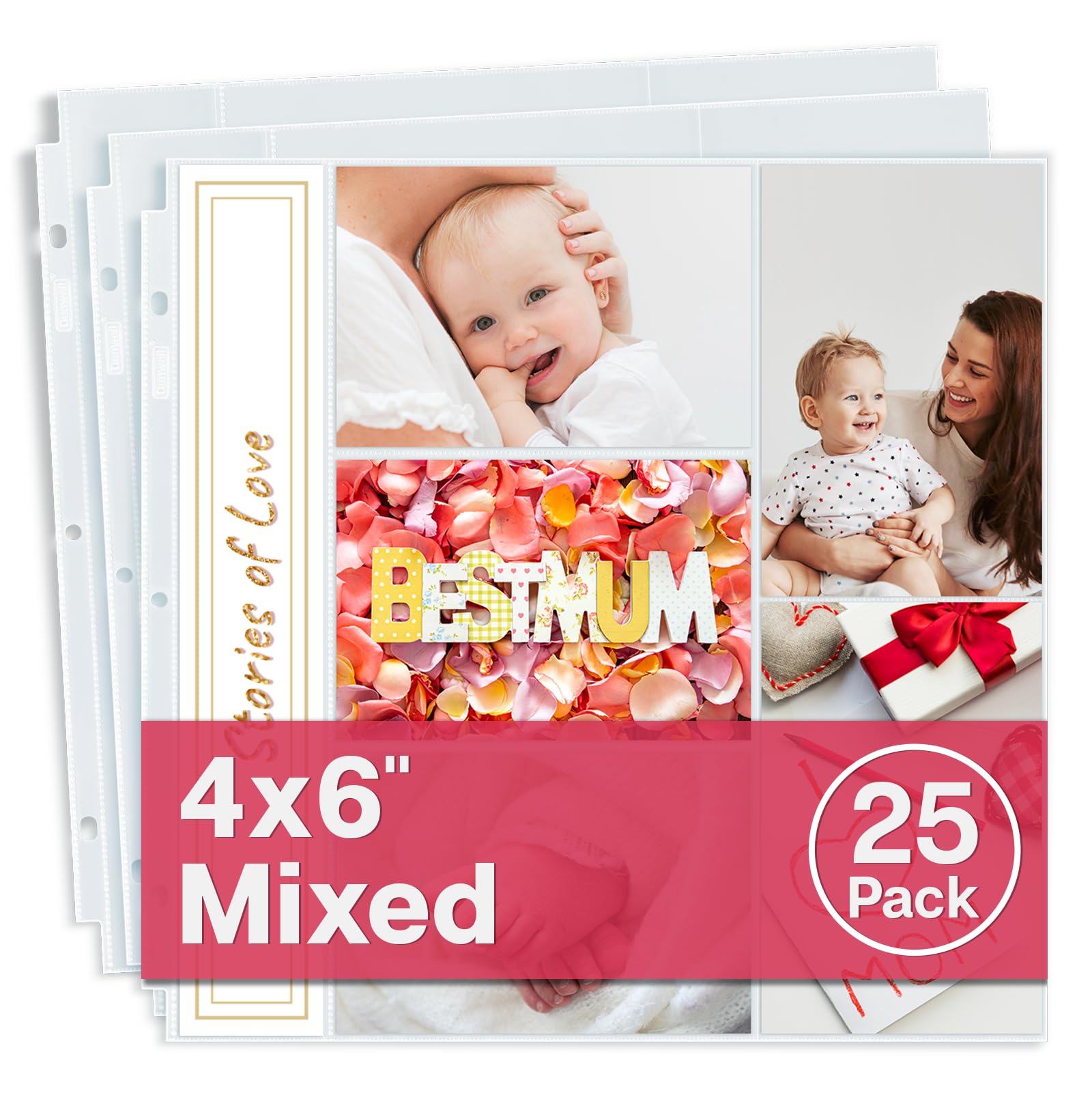 Dunwell 12x12 Photo Album Refill Pages, 25 Pack Holds 250 Photos, 4x6 Photo Slee