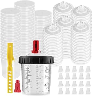 AUTOCOAT Disposable Paint Spray Gun Cup, Paint System for HVLP and LVLP Paint Spray Paint Gun, Standard 20 Ounce (600ml) Kit with 50 Cups and Lids System, 1 Hard Cup with Retainer Ring and 20 Plugs