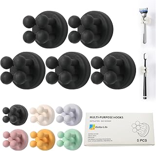 Shower Razor Holder Wall Mounted - 5 Pcs Self Adhesive Silicone Toothbrush Holder Multifunctional Cute Utility Hooks Bathroom Kitchen Living Room Office Towel Hanging