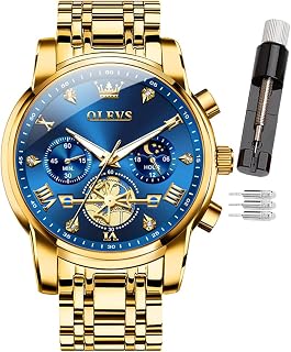 OLEVS Mens Watch, Chronograph Quartz Stainless Steel Dress Watches for Men, 3ATM Waterproof Luminous Hands, Multi Functional Casual Wrist Watches with Link Adjustment Tool