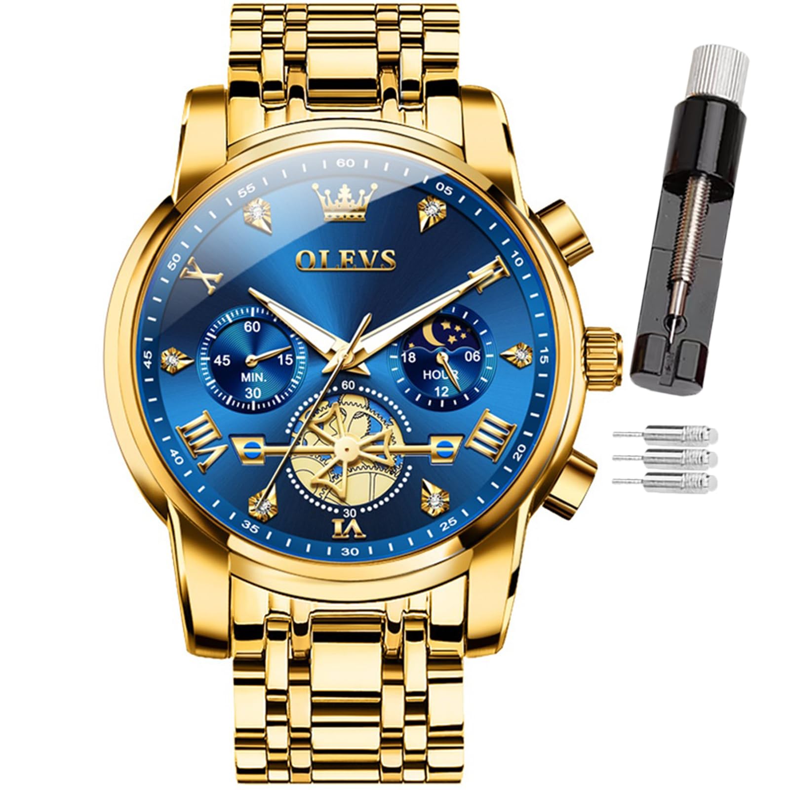OLEVS Mens Watch, Chronograph Quartz Stainless Steel Dress Watches for Men, 3ATM