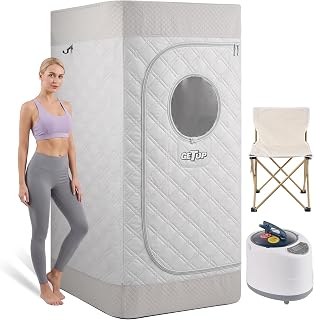 GETOP Portable Sauna Box for Home, Steam Saunas Tent with 1500W 3L Steamer | 5 Layer Waterproof Upgraded Fabric, 9 Heat Levels, 99-Min Timer, Remote Control, Folding Chair, 31.5" x 31.5" x 70.8", Khaki