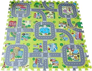 City Road Puzzle Mat 9 Foam Tiles for s Indoor Play | Soft interlocking foam tiles, city road pattern for vehicle play, supports skill development, wipes