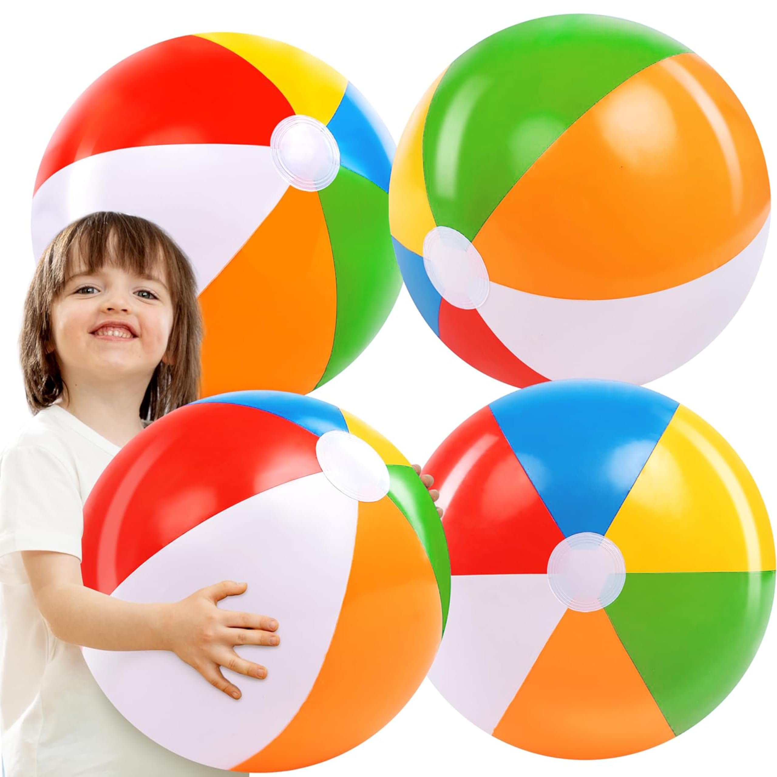 JOYIN 4-Pack 20" Beach Balls - Large Rainbow Beach Ball Inflatable Pool Toys for
