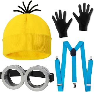 CONGRU 4 Pcs Halloween Costume for Adults,Yellow Hat/Goggle/Glove/Suspender | Halloween Easy Costuem in One Size Fits Most,Family Halloween Costume Group Costume Idea,Halloween Costume for Men Women